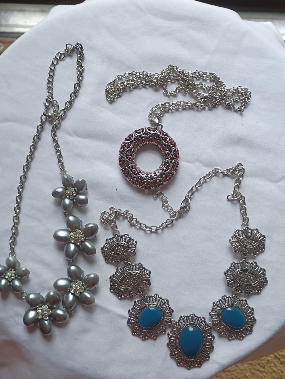 Silver Floral Pearl & Turquoise Statement Necklace Set - Women's Jewelry